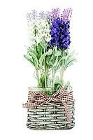 Composition of artificial garden flowers in decorative vase isolated on white background [IBR125304673]