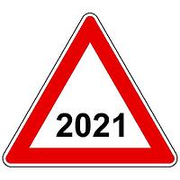 Jahr 2021 und Achtung Schild - Year 2021 and attention sign [IBR125304676]