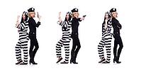 The prisoner and the police in front of white [IBR125324054]