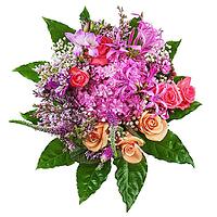 Floral bouquet of roses, lilies and orchids isolated on white background. Closeup [IBR125324074]