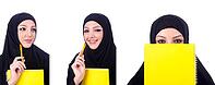 Young muslim woman with book on white [IBR125324076]