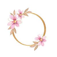 Golden round frame with white rose. Floral Wedding card decor. Element for design [IBR125331118]