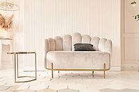 Creative composition of the living room interior with an uneven sofa in a modern style, a pot with a plant. Home decor. Pattern. [IBR125331153]