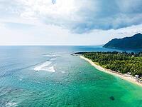 Lhoknga beach, coastline, sea aerial view in Aceh, Indonesia. popular for surfing waves and surfers [IBR125331184]