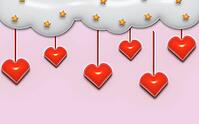 Abstract festive pink background with red hearts and white clouds. 3D rendering illustration. Happy Valentine's Day [IBR125331208]