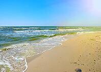 View from a sandy beach on the Black Sea in the summer, Ukraine [IBR125344272]