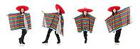 The pretty Mexican girl in a lively pocho against a white background [IBR125344324]