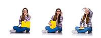 Young student with books on a white background [IBR125363574]