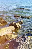 View of the Black Sea with rocks in a summer sunny day, Ukraine [IBR125363587]