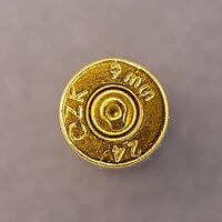 9 mm brass sleeve with spent bullet - detail of the head stamp [IBR125363597]