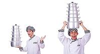 Cook with a pile of pots on a white background [IBR125382564]