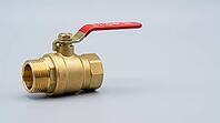 Ordinary yellow brass shutoff valve with a smooth golden exterior, hiding invisible zinc leaching from dezincification, studio shot, AI generated [IBR125395916]