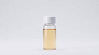 Single clear reference material vial with plain white cap, pale amber contents, seamless grey background, studio shot, AI generated [IBR125395932]
