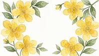 Delicate yellow flowers and green leaves in a minimalistic arrangement, floral painting, AI generated [IBR125407384]