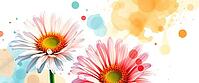 Two daisies against an abstract colorful background with dots, painting floral motif, AI generated [IBR125407392]