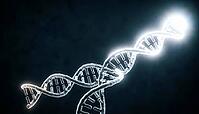 Abstract diagonal comparison of dim short and bright long DNA overhang, efficiency concept, dark background, studio shot, AI generated [IBR125407411]