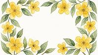 Yellow flowers and leaves in symmetrical watercolor style around the edge, painting floral motif, AI generated [IBR125407415]