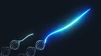 Abstract diagonal comparison of dim short and bright long DNA overhang, efficiency concept, dark background, studio shot, AI generated [IBR125407418]