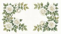 White roses and green leaves in a delicate, elegant frame style, painting floral motif, AI generated [IBR125407419]