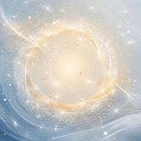 A harmonious circle of light and gold on a blue background, radiates peace, dandelion abstract, AI generates, AI generated [IBR125407442]