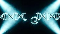 Abstract side by side comparison of short and long glowing DNA sticky end overhangs, dark background, studio shot, AI generated [IBR125407454]