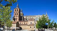 Castilla y Leon, Spain. Astorga with the Episcopal Palace and the Cathedral above the city walls [IBR125411114]