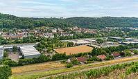 High angle impression of Forchtenberg, a town in Southern Germany at summer time [IBR125411125]