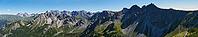Panoramic view from the Kanzelwandgrat. On the right the pulpit wall ridge, behind it Hammerspitzen and Hochgehrenspitze [IBR125411159]