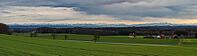 Panoramic view of the green, Upper Swabian foothills of the Alps in [IBR125411160]