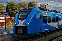 DB, Deutsche Bahn, Zug, Regionalexpress, RE, Arverio, arrives at station, Nördlingen, Swabia, Bavaria, Germany [IBR113394899]