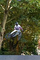 05 September 2026, A cyclist jumps mid-air during the Red Bull Cerro Abajo urban downhill race in Stuttgart, Germany [IBR113394911]