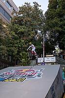 05 September 2026, A mountain biker catches air off a wooden ramp during Red Bull Cerro Abajo in Stuttgart, Germany [IBR113394925]