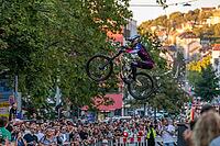 05 September 2026, A rider jumps mid-air during the Red Bull Cerro Abajo urban downhill mountain bike race in Stuttgart, Germany [IBR113394930]