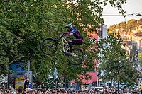 05 September 2026, A rider jumps mid-air during the Red Bull Cerro Abajo urban downhill mountain bike race in Stuttgart, Germany [IBR113394936]