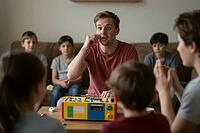 Pediatric speech therapy and cognitive developmental training in early childhood education, an attentive group of school children learning articulation, a dedicated speech therapist demonstrates mouth motor skills and phonetic pronunciation techniques bes [IBR125414172]