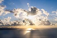 Sunset over the sea, sunbeams between individual clouds, Lanzarote, Canary Islands, Canary Islands, Spain [IBR125414226]