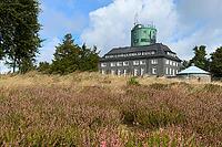 View of the Astenturm complex on the Kahler Asten, situated 841 metres above sea level, featuring a 21-metre-high observation tower, the official weather station of the German Weather Service (DWD) and the main building, which houses a hotel, restaurant a [IBR125414242]