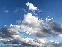 White cluster clouds Cumulus Stratocumulus under blue sky, Germany [IBR125414249]