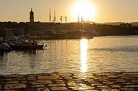 Sunrise over the port of Krk, old town of Krk, island of Krk, Croatia [IBR125415374]