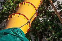 Downpipe for construction waste on a house facade of a residential building, Bremen, Germany [IBR125415409]