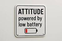 Humorous sign featuring a low battery icon, playfully representing feelings of exhaustion and a lack of motivation in daily life, AI generated [IBR125421192]