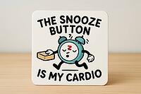 Funny illustration of a running alarm clock carrying a pillow representing the concept of snoozing and avoiding cardio, AI generated [IBR125421222]