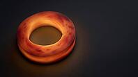 Abstract glowing amber red cross-sectional ring visualization representing cardiac MRI T1 tissue mapping, dark background, medical imaging concept, clinical macro photography, AI generated [IBR125421270]