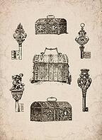 Engraved Historic Ornate Iron Caskets and Decorative Keys Historical Engraving, Digitally Remastered and Enhanced [IBR125421625]