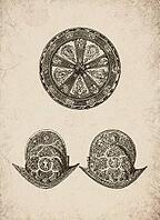 Engraved Renaissance Ornate Parade Shield and Morion Helmets Historical Engraving, Digitally Remastered and Enhanced [IBR125421632]