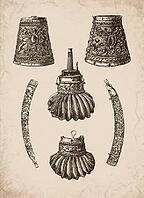 Engraved Historic Ornate Powder Flasks, Primers, and Priming Horns Historical Engraving, Digitally Remastered and Enhanced [IBR125421643]