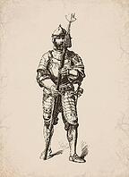 Renaissance Halberdier Soldier in Armour Historical Engraving, Digitally Remastered and Enhanced [IBR125421645]