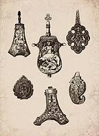 Engraved Historic Ornate Shaped Powder Flasks and Primers Historical Engraving, Digitally Remastered and Enhanced [IBR125421653]