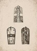 Engraved Medieval Shields and Heraldic Defensive Elements Historical Engraving, Digitally Remastered and Enhanced [IBR125421666]