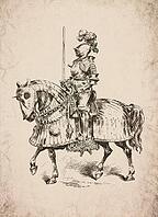 Mounted Knight in Full Armour with Barding Historical Engraving, Digitally Remastered and Enhanced [IBR125421672]